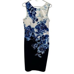Anthropologie Maeve Womens Blue Vanda Floral Sleeveless Sheath Dress Siz…